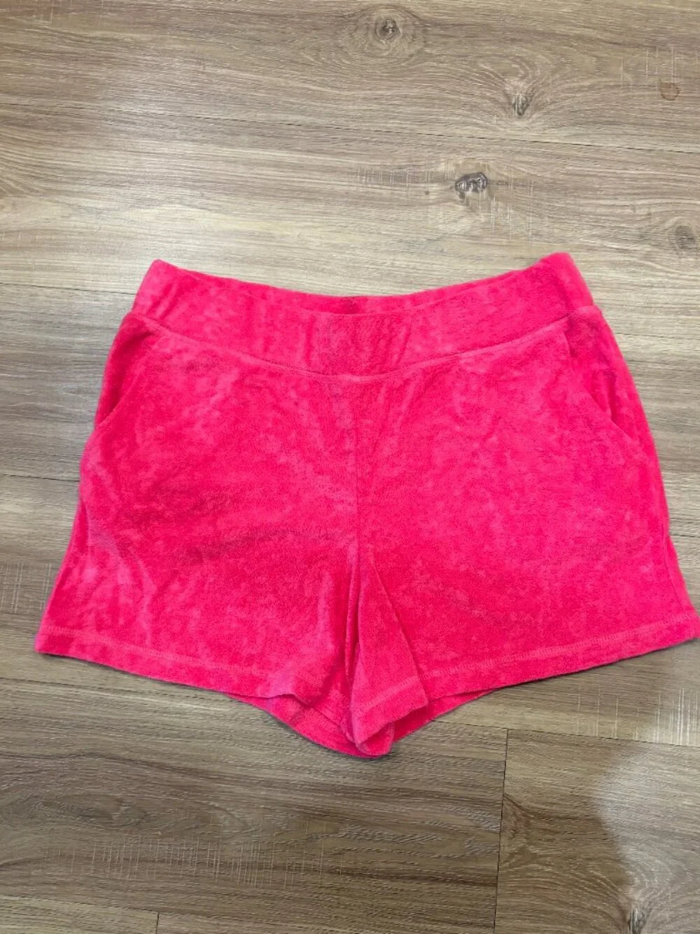Juicy Couture Pink Velour Short Sleeve Hoodie & Shorts Set Rhinestone Logo Size